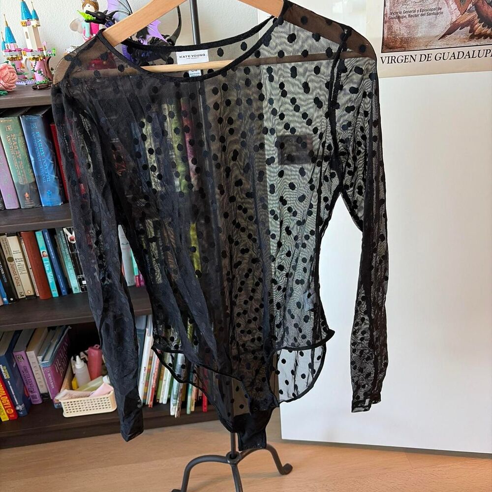 Kate Young for Target Black Sheer Polka Dot Top